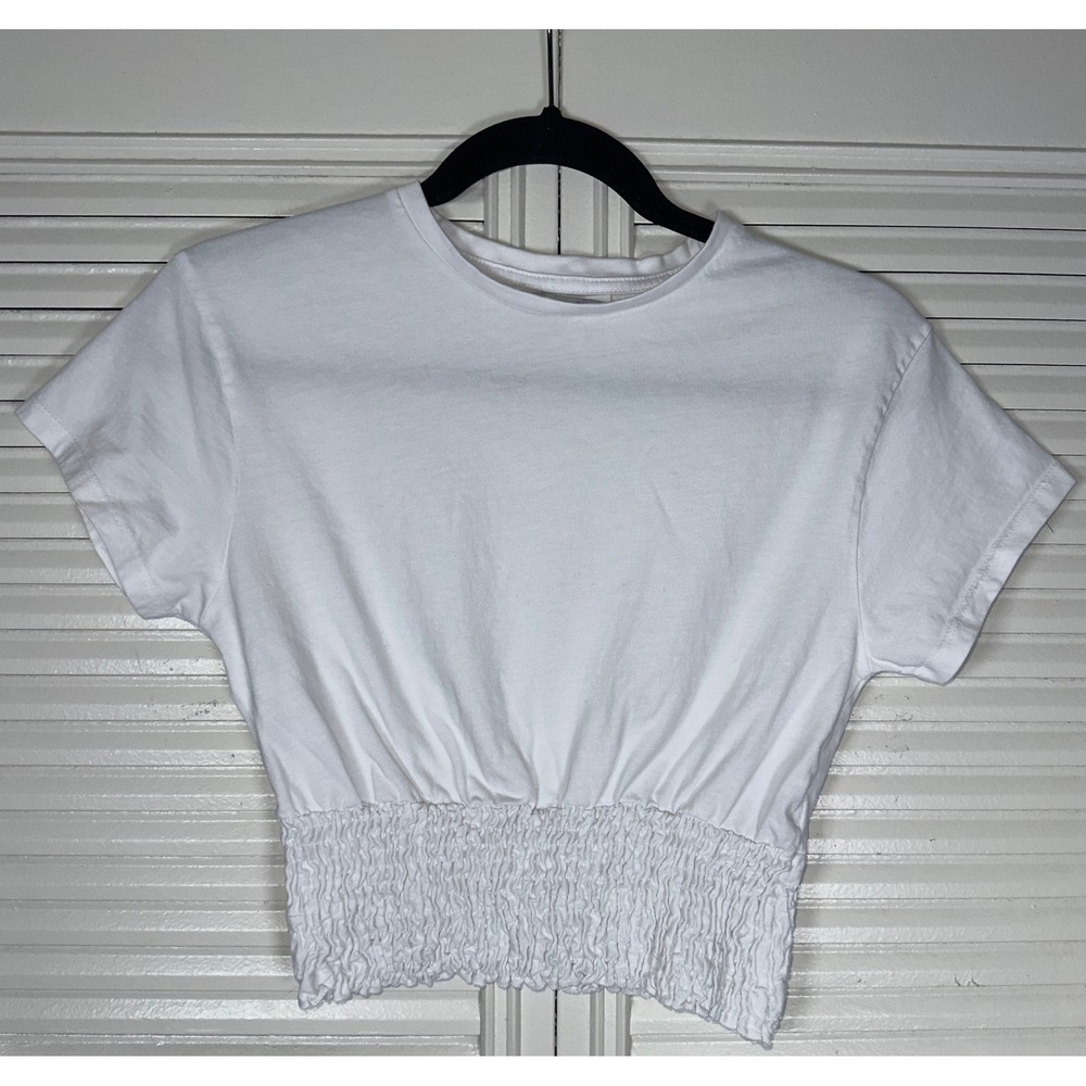 Primark Girls White Cotton Smocked Hem Crop Top Size 12-13 Years‎